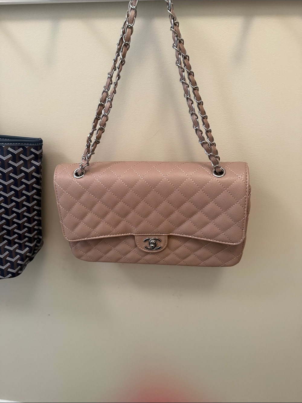 Quilted Double Flap Shoulder Bag - Nude Pink